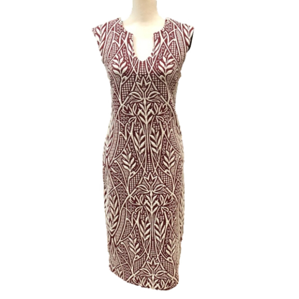 Anthropologie HD in Paris Picotage Red + White Textured Jacquard Sheath Dress